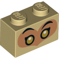 Lego Brick 1 x 2 with Medium Nougat Heart, Black Eyes, Gold Pupils (Monkie King) / Tan