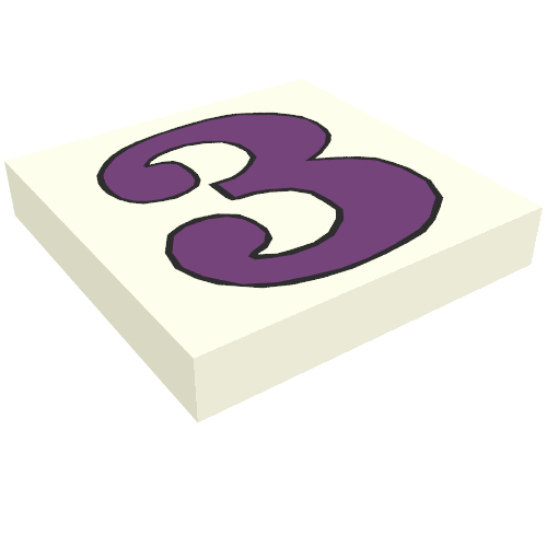 Lego Tile 2 x 2 with Number 3 Purple Pattern / White
