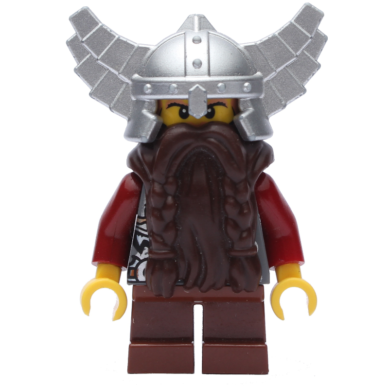 Lego Dwarf, Dark Brown Beard, Metallic Silver Winged Helmet