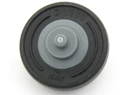 Wheel Center Small with Stub Axles (Pulley Wheel) with Black Tire 14mm D. x 4mm Smooth Small Single with Number Embossed on Side (3464 / 59895) / Dark Bluish Gray