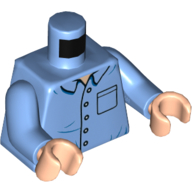 Lego Torso Shirt, Pocket, Buttons, Light Nougat Neck Print, Medium Blue Arms, Light Nougat Hands / Medium Blue