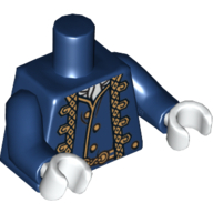 Lego Torso Uniform Jacket over Vest with Gold Trim Print, Dark Blue Arms, White Hands / Dark Blue