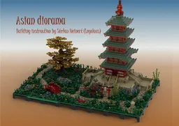 Asian diorama with pagoda, bridge and tree