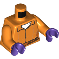 Lego Torso Prisoner Jumpsuit with Belt, White Undershirt and 'ARKHAM' on Back Print, Orange Arms, Dark Purple Hands / Orange