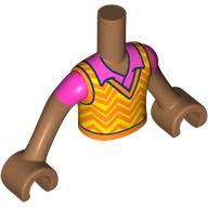 Lego Minidoll Torso Boy with Medium Nougat Arms and Hands with Bright Light Orange Sweater, Orange Zigzag Stripes, Dark Pink Shirt print / Medium Nougat