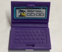 Minifigure, Utensil Computer Laptop with Palm Tree, Sun, Check Mark, and Cross on White Screen Pattern (Sticker) - Set 41314