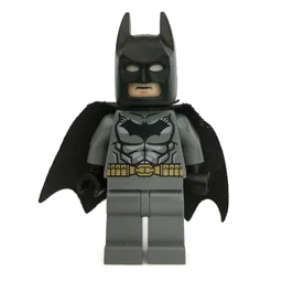 Batman, Dark Bluish Gray Suit, Black Cape and Cowl, Light Nougat Head, Dark Bluish Gray Hips, Muscles Outline