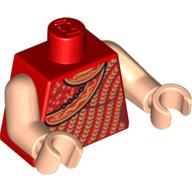 Lego Torso Dress with Gold Sequins and Open Back Print, Light Nougat Arms and Hands / Red