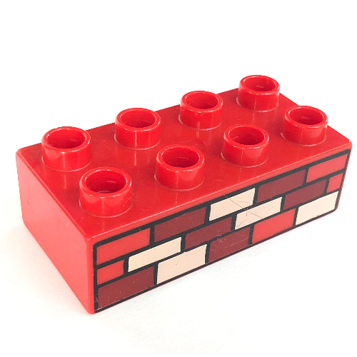 Lego Duplo Brick 2 x 4 with Red, Dark Red and Tan Bricks Print / Red