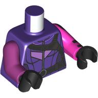 Lego Torso, Jacket, Black Straps print, Odd Arms, Left Lavender Arm, Right Magenta Arm, Black Hands / Dark Purple