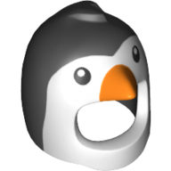Lego Costume / Mask, Bird Penguin with White Face, Black Eyes and Orange Beak Print / Black