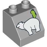 Duplo Brick 2 x 2 Slope 45° with Polar Bear Print / Light Bluish Gray