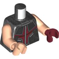 Lego Torso, Odd Hands, Chest Protector, Dark Red and Black Panels Print, Light Nougat Arms, Left Dark Red Hand, Right Light Nougat Hand / Pearl Titanium