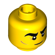 Lego Minifig Head Circus Strong Man, Thick Eyebrows, Reddish Brown Crow's Feet and Cheek Lines Print [Hollow Stud] / Yellow
