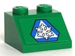 Slope 45 2 x 2 with White Snowflake in Blue Triangle on Green Background Pattern (Sticker) - Set 60083
