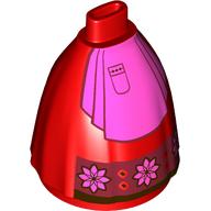 Lego Minidoll Skirt Full with No Hips or Feet with Dark Pink Apron, Flowers on Dark Red Field print / Red