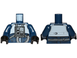 Lego Torso SW Rebel U-wing / Y-wing Pilot with Sand Blue Vest and Dark Bluish Gray Front Panel with Hose Pattern / Dark Blue Arms / Black Hands