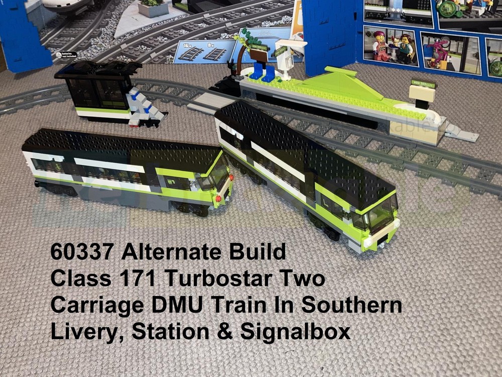Lego 60337 Alternate Build - Class 171 Turbostar Two Carriage DMU Train In Southern Livery, Station & Signalbox