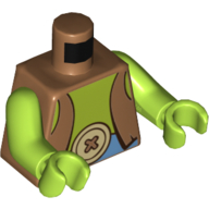 Lego Torso Vest, Open with Bare Chest, Large Button Belt Buckle Print, Lime Arms and Hands / Medium Nougat