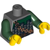 Lego Torso Scale Mail, Dark Green Collar, Chain and Belt Front and Back Print /, Dark Green Arms, Yellow Hands / Dark Bluish Gray