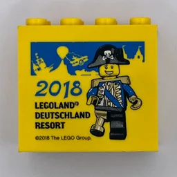 Brick 2 x 4 x 3 with 'LEGOLAND Deutschland Resort 2018' Pirate Print / Yellow