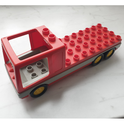 Lego Duplo Fire Truck Base 4 x 13, with Light Gray Stripe, Cabin and Six Wheels / Red