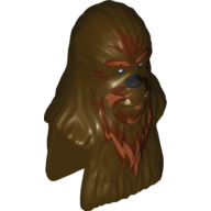 Lego Minifig Head Special, Wookiee with Dark Orange Fur Print (Wullffwarro) / Dark Brown