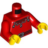 Lego Torso Jacket with Dark Red Pointed Collar with Bells and Belt Print (Elf), Red Arms, Yellow Hands / Red
