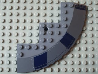 Lego Brick, Round Corner 10 x 10 with Slope 33 Edge, Axle Hole, Facet Cutout with Dark Blue Rectangles Pattern Model Left Side (Stickers) - Set 8016