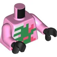 Torso, Pixelated Skeleton and Green Squares Print, Bright Pink Arms, Black Hands / Bright Pink