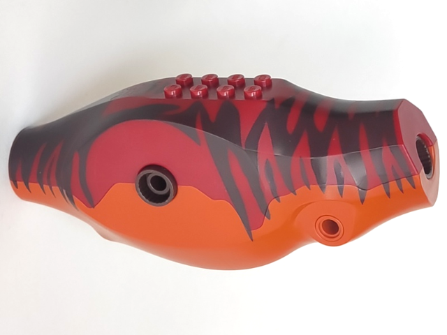 Lego Animal Body Part, Dinosaur, Tyrannosaurus Rex Body with Dark Red Top with Dark Brown Stripes Print / Dark Orange