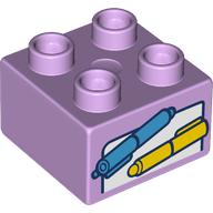 Lego Duplo Brick 2 x 2 with Blue and Yellow Pens, Paper print / Lavender