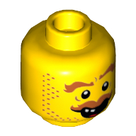 Lego Minifig Head Hank Haystack, Stubble, Brown Eyebrows, Moustache, Open Mouth, Two Teeth Print [Hollow Stud] / Yellow