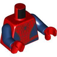 Lego Torso, Silver Spider Webs, Back Spider Logo in Front, Red Spider on Back, Dark Blue Panels print, Dark Blue Arms, Red Hands / Red