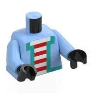 Torso, Pixelated Jacket, Dark Turquoise Trim, White/Red Striped Shirt Print, Bright Light Blue Arms, Black Hands / Bright Light Blue