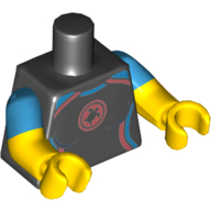 Lego Torso, Dual Molded Arms, Wetsuit with Turtle in Coral Circle Print, Dark Azure Sleeves Pattern, Yellow Arms and Hands / Black