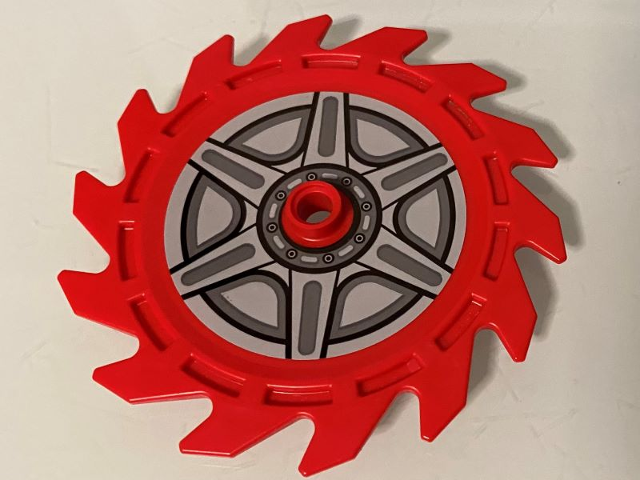 Lego Technic Circular Saw Blade 9 x 9 with Pin Hole and Teeth in Same Direction with Wheel Spokes and Hub Pattern (Sticker) - Set 70640