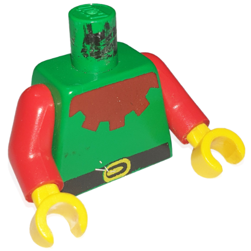 Lego Torso Forestman Maroon Collar Print, Red Arms, Yellow Hands / Green