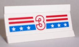 Lego Vehicle, Spoiler / Plow Blade 6 x 3 with Hinge with Red and Blue Stripes with White Number 3 and Stars Pattern (Sticker) - Set 1992