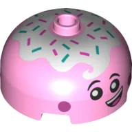 Brick Round 3 x 3 Dome with Center Stud with Ice Cream, Sprinkles, Happy Face Open Mouth Print / Bright Pink