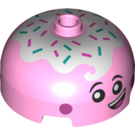 Lego Brick Round 3 x 3 Dome with Center Stud with Ice Cream, Sprinkles, Happy Face Open Mouth print / Bright Pink
