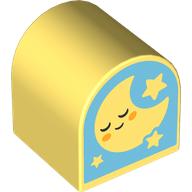 Lego Duplo Brick 2 x 2 x 2 Curved Top with Bright Light Yellow Sleeping Moon, Stars on Medium Azure Background / Bright Light Orange Smiling Sun with Cloud print / Bright Light Yellow