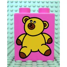 Duplo Brick 1 x 2 x 2 with Teddy Bear Print / Medium Dark Pink
