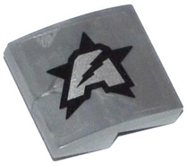 Lego Slope, Curved 2 x 2 x 2/3 with Silver Letter A on Black Star Ultra Agents Logo Pattern Model Right Side (Sticker) - Sets 70162 / 70170 / Flat Silver