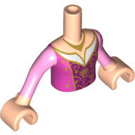 Lego Minidoll Torso Girl with Dark Pink Dress with White Décolleté Insert, Gold Trim, Gold Necklace Print, Light Nougat Arms and Hands / Light Nougat