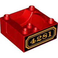 Duplo Train Cab / Tender Base with Bottom Tubes and 4281 Locomotive Print on Both Sides / Red