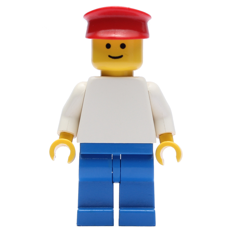 Lego Man, White Torso, Blue Legs, Red Hat