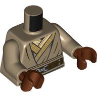 Lego Torso Robe, Dark Brown Belt, Gold and Tan Under Shirts print, Dark Tan Arms, Reddish Brown Hands / Dark Tan