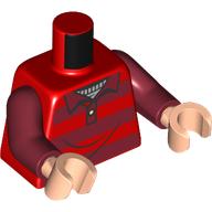 Lego Torso, Dark Red/Red Stripes Shirt, Collar, Light Bluish Grey Shirt print, Dark Red Arms, Light Nougat Hands / Red