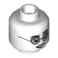 Lego Minifig Head Moaning Myrtle, Glasses, Light Bluish Gray Eye Shadow, Smile / Sad with Tear Print / White